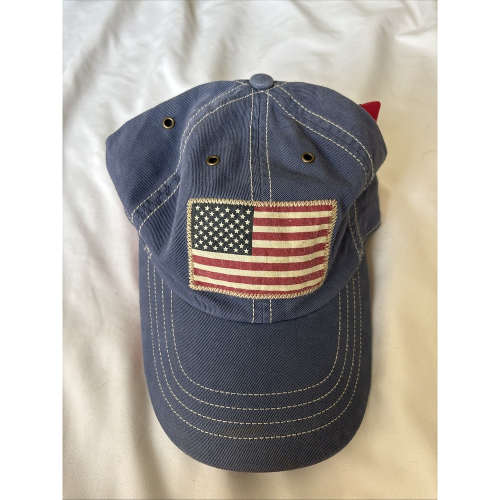 NWT Vintage Polo Ralph Lauren Navy American Flag Baseball‎ Cap Hat With Pony